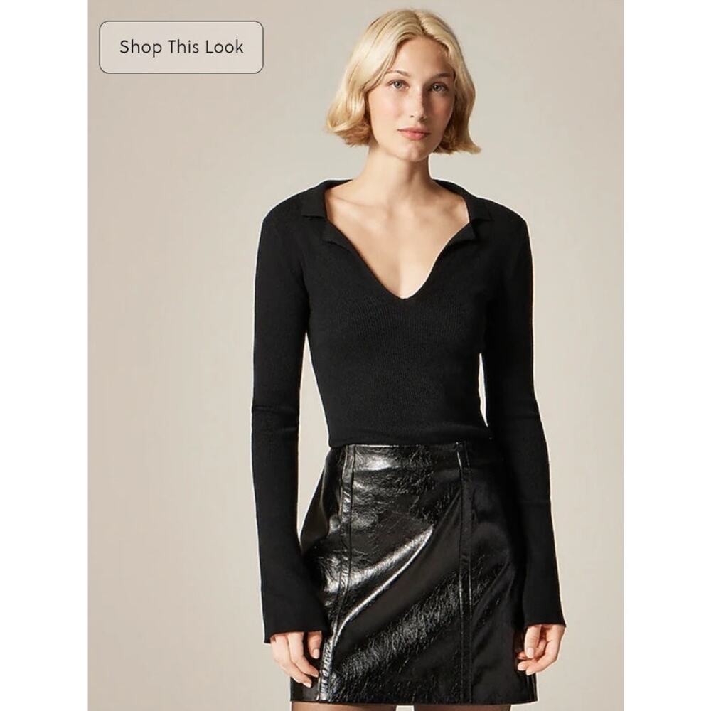 NWT J. Crew Fitted Pullover Sweater In TENCEL™ Lyocell Blend Black M *Flaw